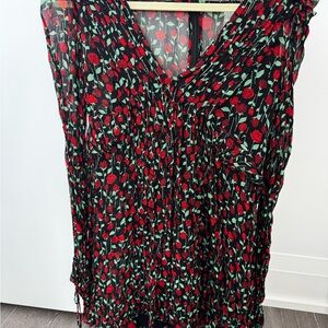 The Kooples Red Rose Print V-Neck Sleeveless Blouse on Black